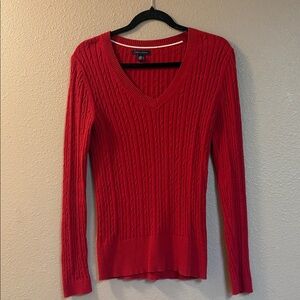 Tommy Hilfiger Red Cable V-Neck Sweater